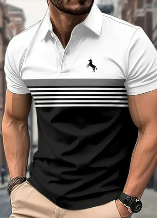 Men's Casual Striped Color Block Design Sports Style Collar Golf Shirt