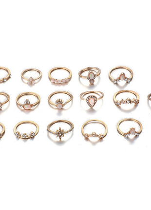 Diamond Crown Water Drop Retro Ring Set 16 Pieces