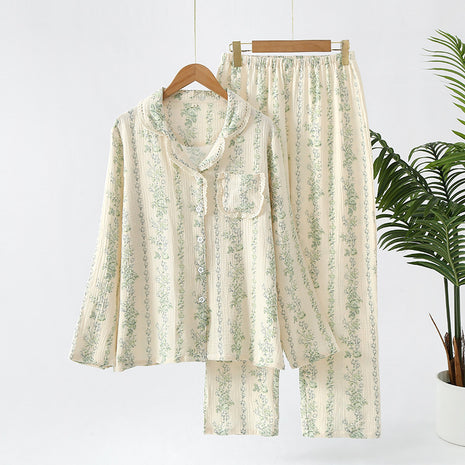 Double-layer Gauze Floral All Cotton Loose Pyjamas
