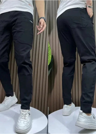 Ice Silk Stitching Six-pocket Embroidery High Elastic Casual Pants