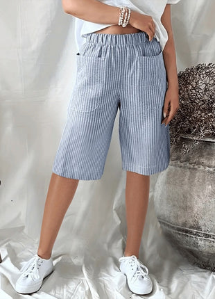 Casual Drawstring Seersucker Pocket Beach Shorts