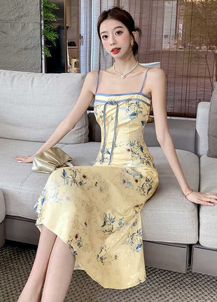 Sling Satin Oblique Cut Temperament Dress