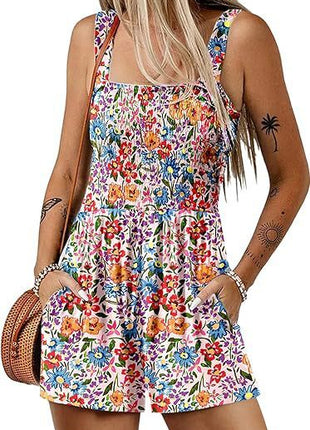 Casual Pleated Square Collar Sleeveless Loose Shorts Jumpsuit