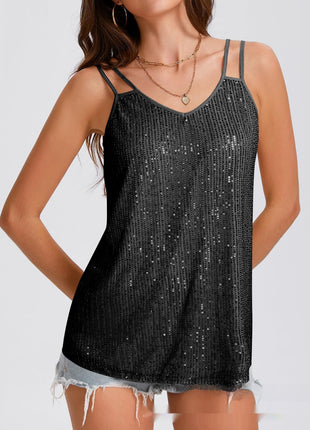 Sequins V-neck Strap Vest