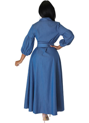 Blue Denim Jeans Long Sleeve Women's Dress