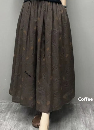 Ramie Printed Big Swing Art Skirt