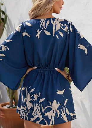 Batwing Sleeve with Botanical Design Dress