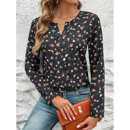 Round-neck Floral Print Long Sleeve Top