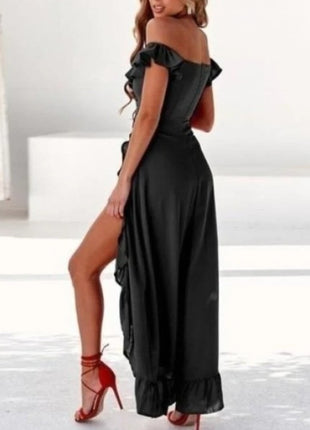 Large Sloping Shoulders with Ruffles Dress