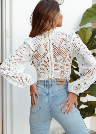 Hollow Lace Long Sleeve Top