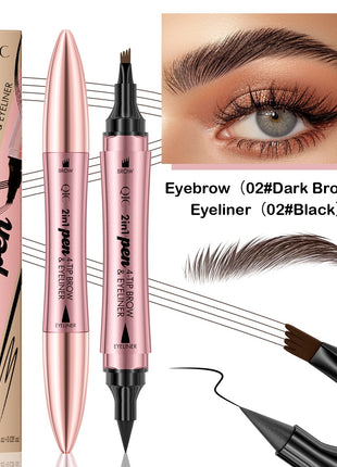 QIC 2IN1 Eyebrow & Eyeliner Double-headed 3D Micro-carved Liquid 4-fork