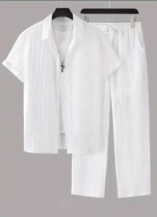 Men's Striped Short-sleeved Shirt Trousers Suit
