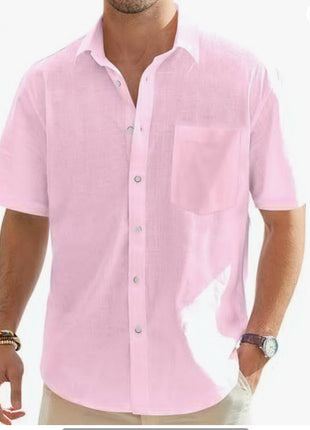 Cotton And Linen Short Sleeve Shirt