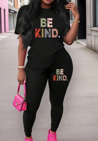 Be Kind Round Neck T-Shirt And Leggings Set
