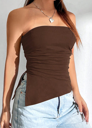 Solid Color Ruched Side Slit Hem Bandeau Cami Top