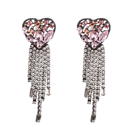 Diamond-encrusted Heart Pendant Earrings