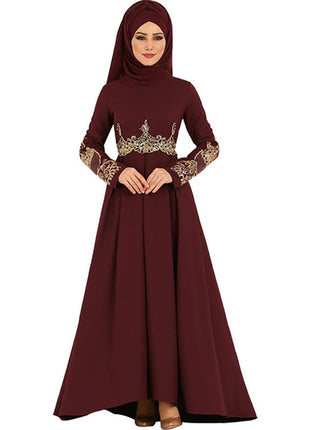 Embroidered High Waist Elegant Graceful Closed Abaya with Headscarf