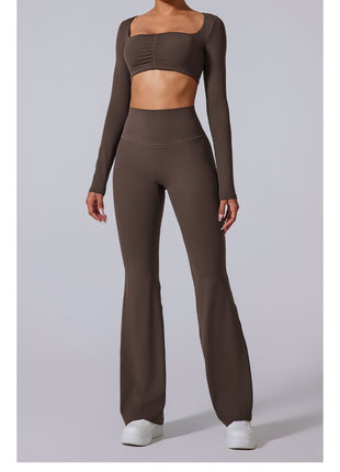 Autumn And Winter New Flared Pants Solid Color Sports Long-sleeve Suit