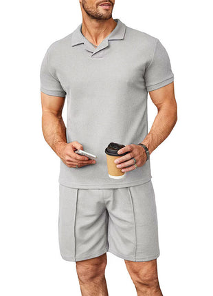 Summer New Waffle V-neck Polo Shirt Suit