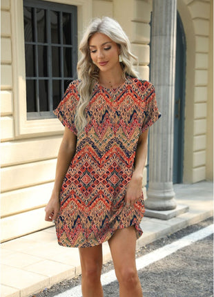 Loose Crew Neck Short Sleeve Pocket Dress