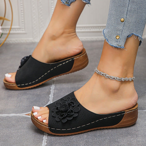 Flower Wedges Retro Hollow Mule