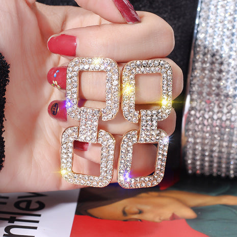 Geometric Rhinestone Long Earrings