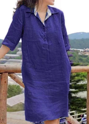 V-neck Loose Mid-length Dress