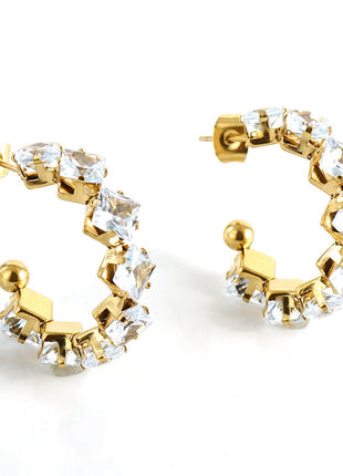Stainless Steel Zircon Rhinestone Earrings