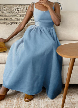 V-neck Suspender Split Backless High Waist Long Dress