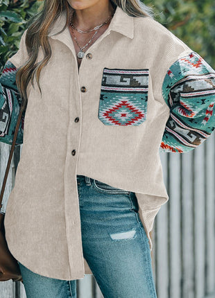 Ethnic Lapel Multi-color Lazy Long Shirt