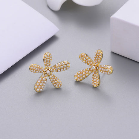 Flower Inlaid Pearl Earrings