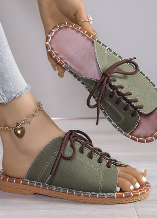 Plus Size Lace-up Fish Mouth Flats
