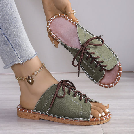 Plus Size Lace-up Fish Mouth Flats