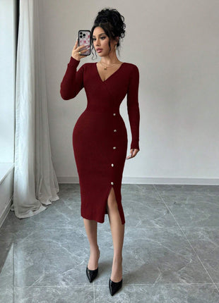 French Waist-tight Mid-length Sheath Inner Wear Base Skinny Knit Dress