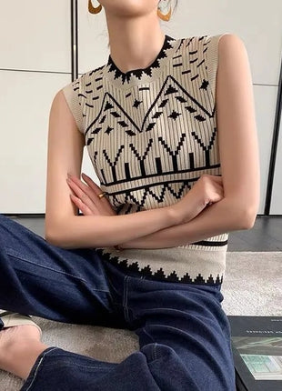 Knitted Sleeveless Outer Wear Elegant High-grade Vintage Vest