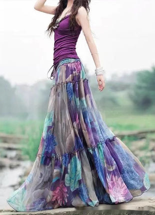 Art Retro Elastic Waist Slimming Large Hem Skirt