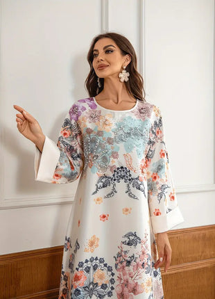 Elegant Floral Long Kaftan Dress