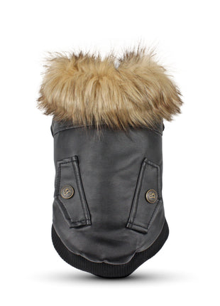 Autumn And Winter Clothes Dog Fur Collar Leather Coat
