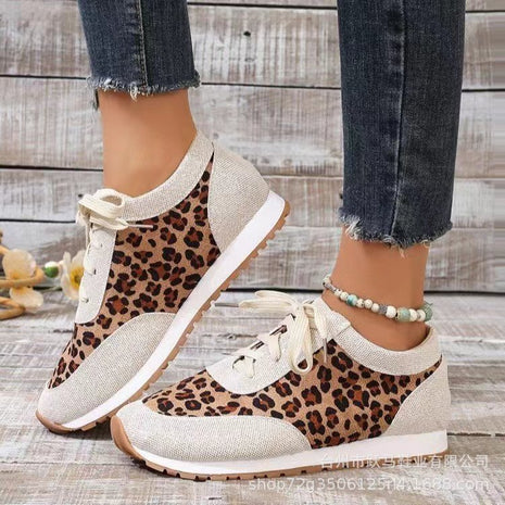 Flat Bottomed Leopard Lace Up Casual Shoes