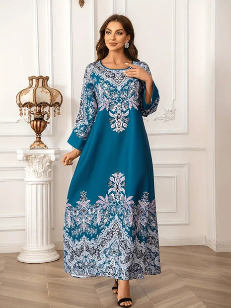 Kaftan Long Sleeved Round Neck with Bead Embellishment Dress