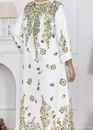 Elegant Flower Diamond Long Sleeve Round Neck Dress