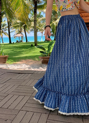 Blue And White Striped High Waist Slimming Skirt