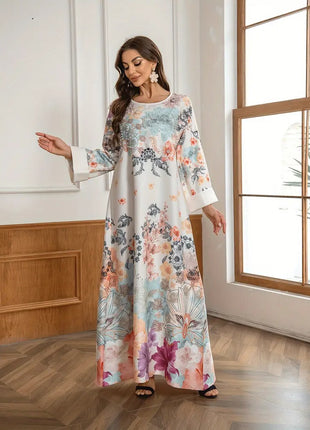 Elegant Floral Long Kaftan Dress