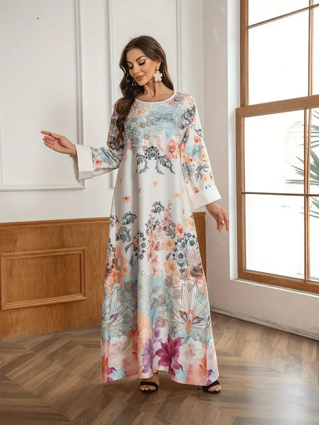 Elegant Floral Long Kaftan Dress