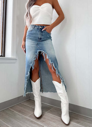 Denim High Waist Irregular Washed-out Skirt