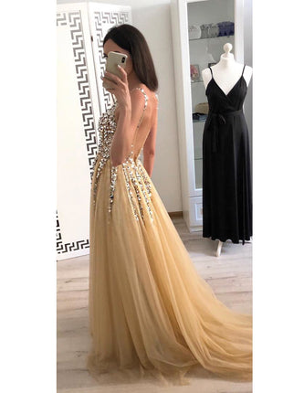 V-neck Sequined Floor-length Dovetail Dress