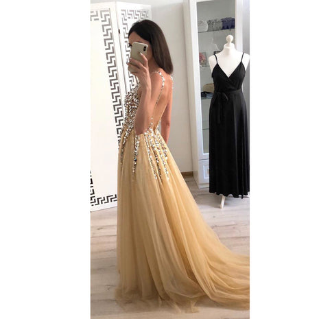 V-neck Sequined Floor-length Dovetail Dress