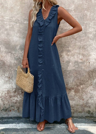 Sleeveless Cotton Linen V-neck Swing Dress