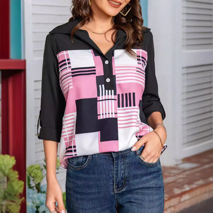 Three-quarter Sleeve European And American Printed Shirt