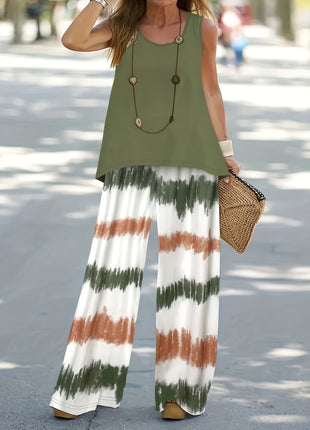 Elegant Round Neck Floral Two-Piece Set